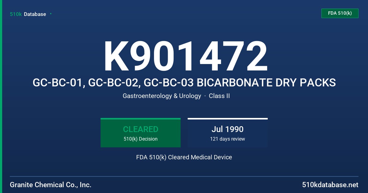 K901472 GC-BC-01, GC-BC-02, GC-BC-03 BICARBONATE DRY PACKS FDA 510(k) Cleared Medical Device