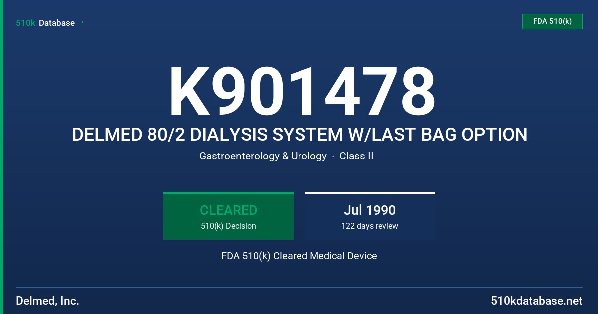 K901478 DELMED 80/2 DIALYSIS SYSTEM W/LAST BAG OPTION FDA 510(k) Cleared Medical Device