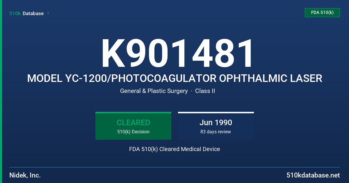 K901481 MODEL YC-1200/PHOTOCOAGULATOR OPHTHALMIC LASER FDA 510(k) Cleared Medical Device
