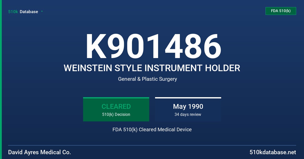 K901486 WEINSTEIN STYLE INSTRUMENT HOLDER FDA 510(k) Cleared Medical Device