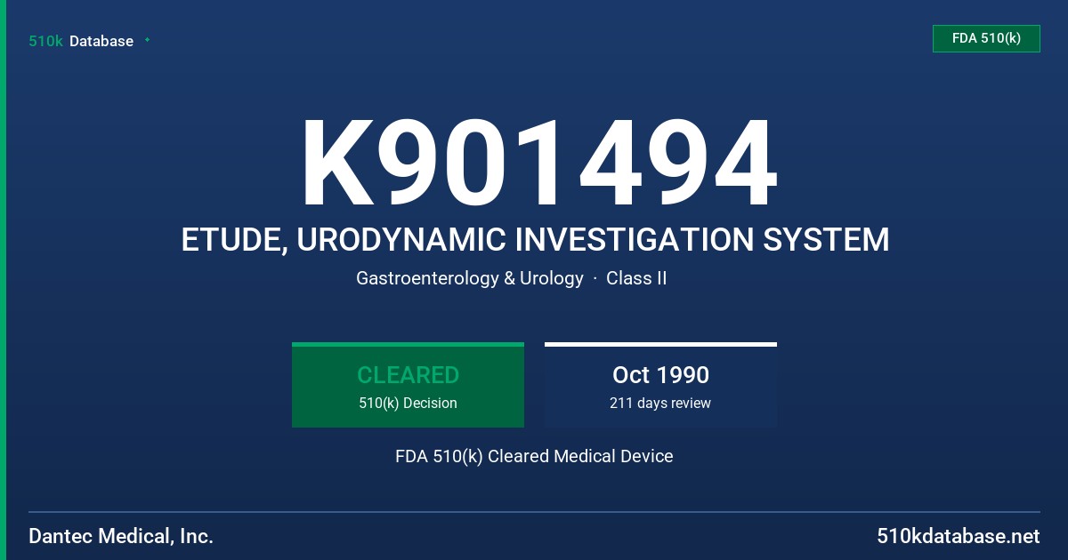 K901494 ETUDE, URODYNAMIC INVESTIGATION SYSTEM FDA 510(k) Cleared Medical Device