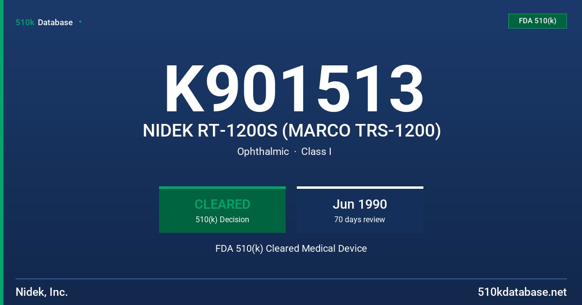 K901513 NIDEK RT-1200S (MARCO TRS-1200) FDA 510(k) Cleared Medical Device