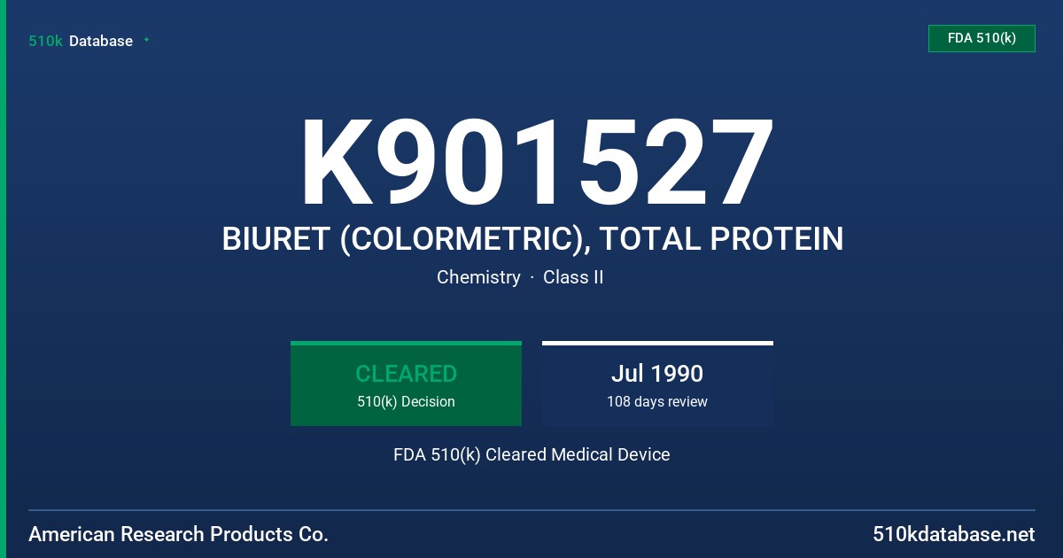 K901527 BIURET (COLORMETRIC), TOTAL PROTEIN FDA 510(k) Cleared Medical Device