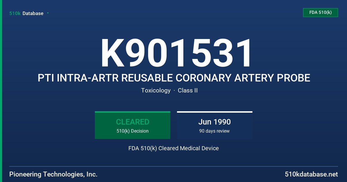 K901531 PTI INTRA-ARTR REUSABLE CORONARY ARTERY PROBE FDA 510(k) Cleared Medical Device
