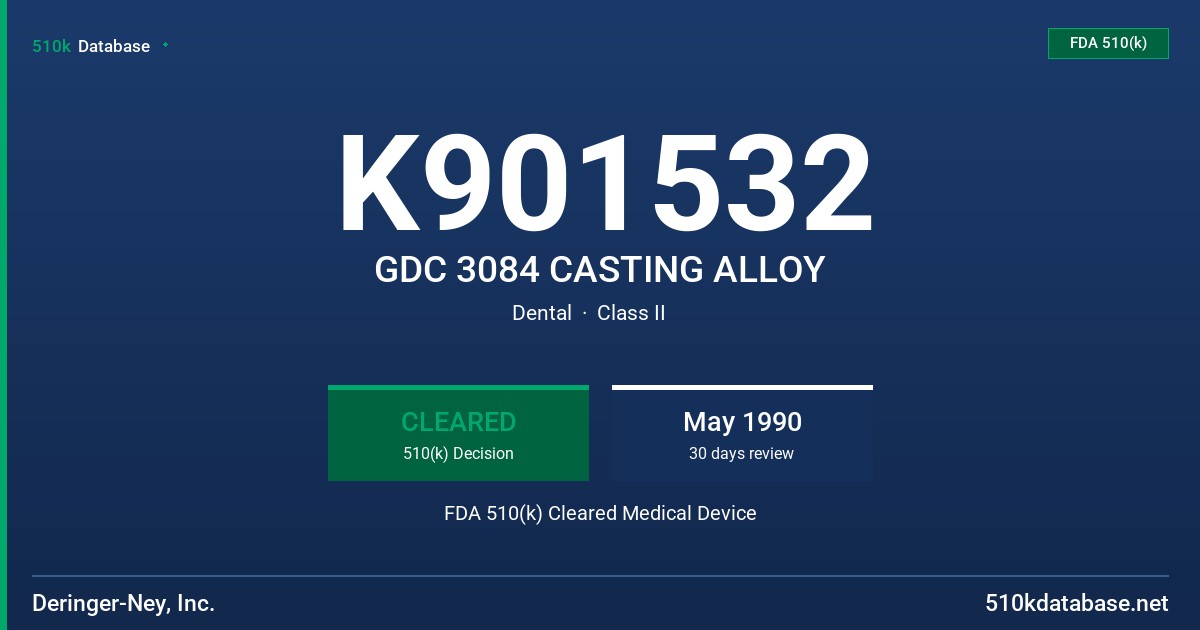 K901532 GDC 3084 CASTING ALLOY FDA 510(k) Cleared Medical Device
