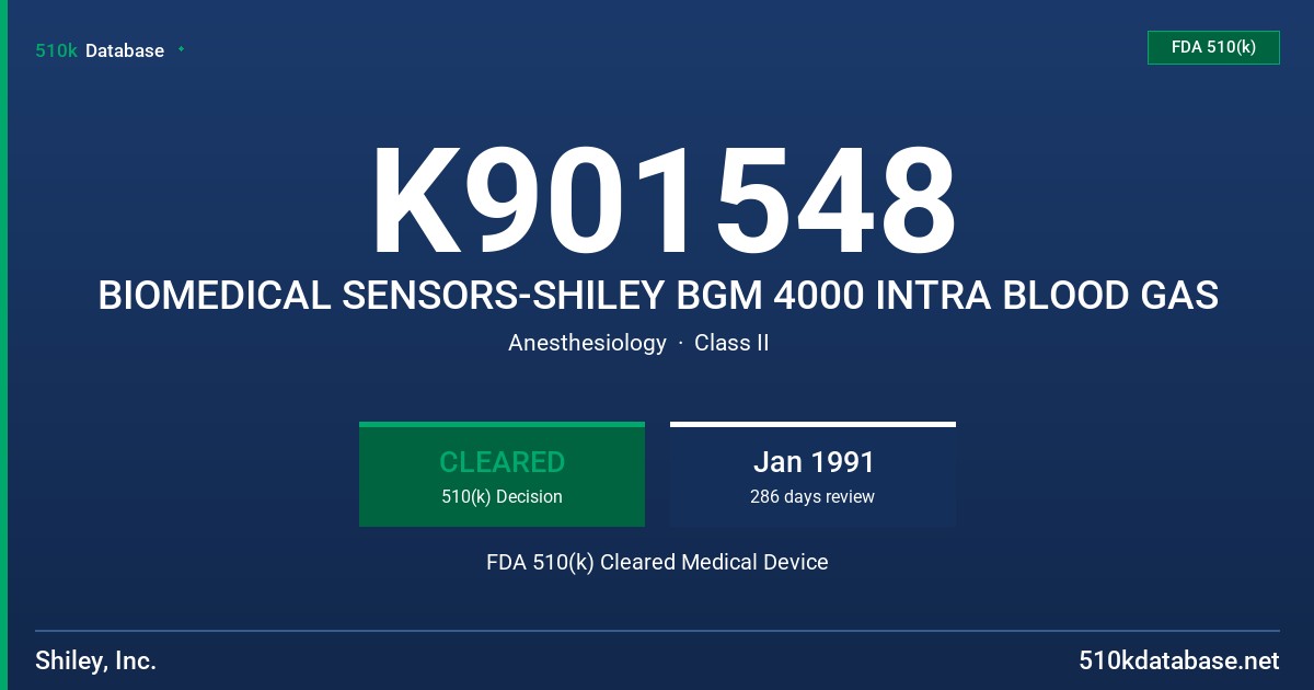 K901548 BIOMEDICAL SENSORS-SHILEY BGM 4000 INTRA BLOOD GAS FDA 510(k) Cleared Medical Device