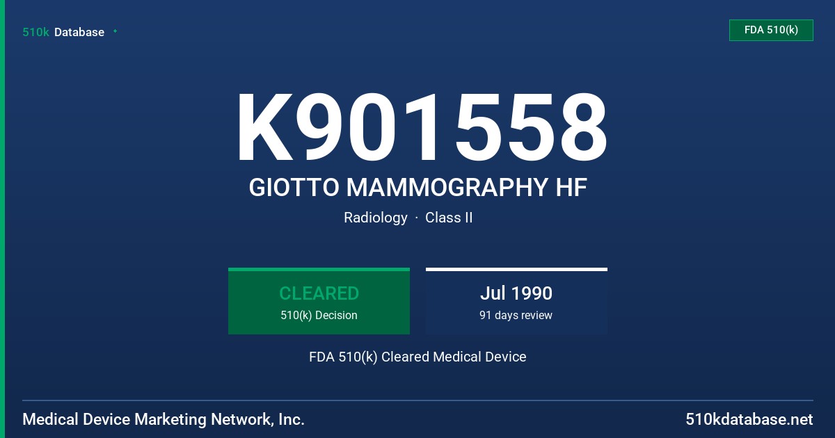 K901558 GIOTTO MAMMOGRAPHY HF FDA 510(k) Cleared Medical Device
