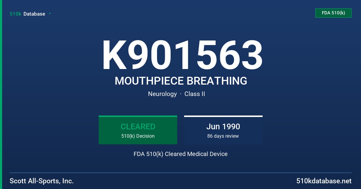 K901563 MOUTHPIECE BREATHING FDA 510(k) Cleared Medical Device