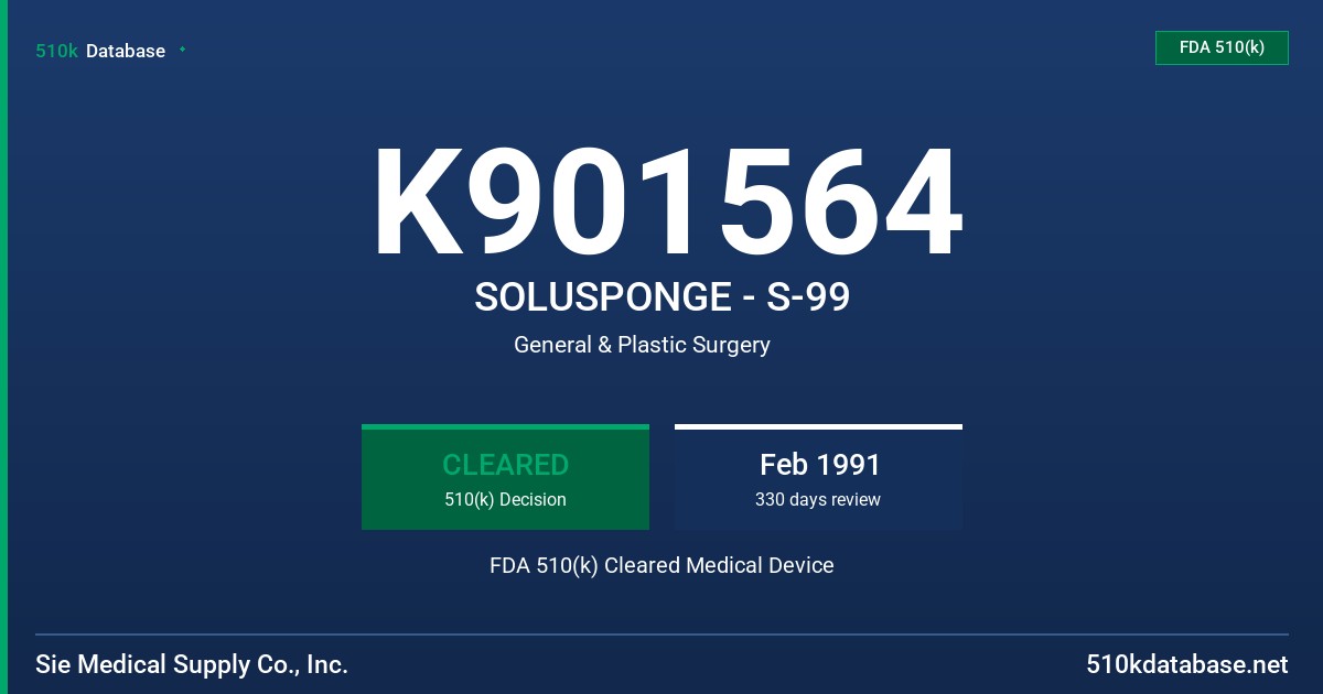 K901564 SOLUSPONGE - S-99 FDA 510(k) Cleared Medical Device