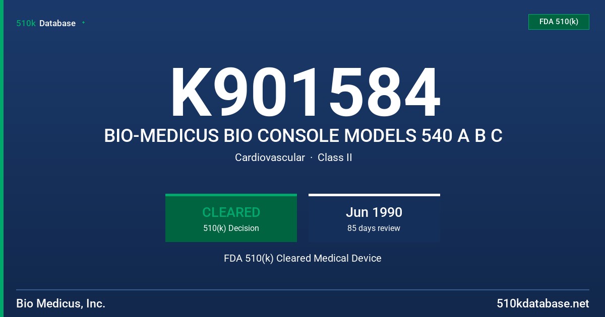 K901584 BIO-MEDICUS BIO CONSOLE MODELS 540 A B C FDA 510(k) Cleared Medical Device
