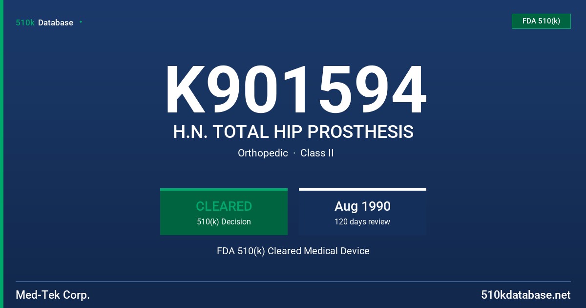 K901594 H.N. TOTAL HIP PROSTHESIS FDA 510(k) Cleared Medical Device