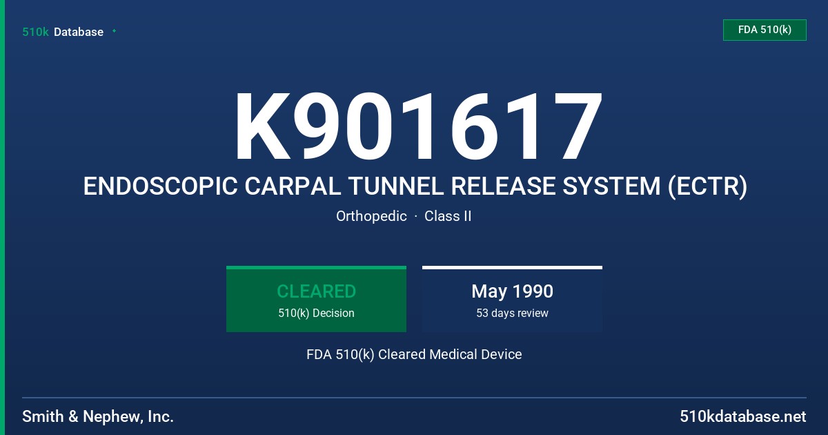 K901617 ENDOSCOPIC CARPAL TUNNEL RELEASE SYSTEM (ECTR) FDA 510(k) Cleared Medical Device