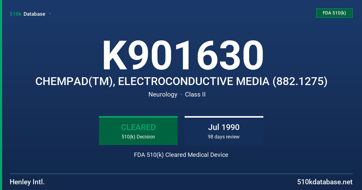 K901630 CHEMPAD(TM), ELECTROCONDUCTIVE MEDIA (882.1275) FDA 510(k) Cleared Medical Device