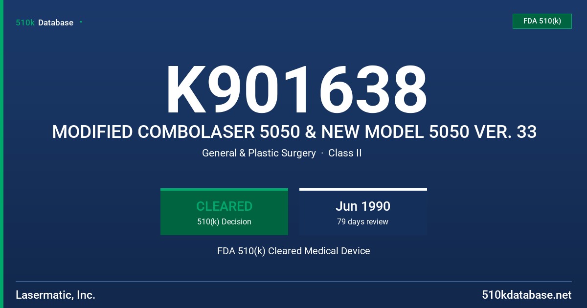 K901638 MODIFIED COMBOLASER 5050 & NEW MODEL 5050 VER. 33 FDA 510(k) Cleared Medical Device