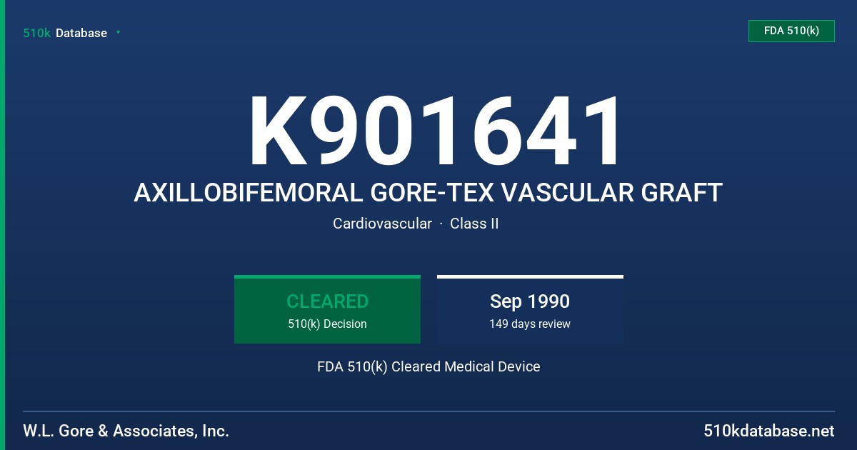 K901641 AXILLOBIFEMORAL GORE-TEX VASCULAR GRAFT FDA 510(k) Cleared Medical Device