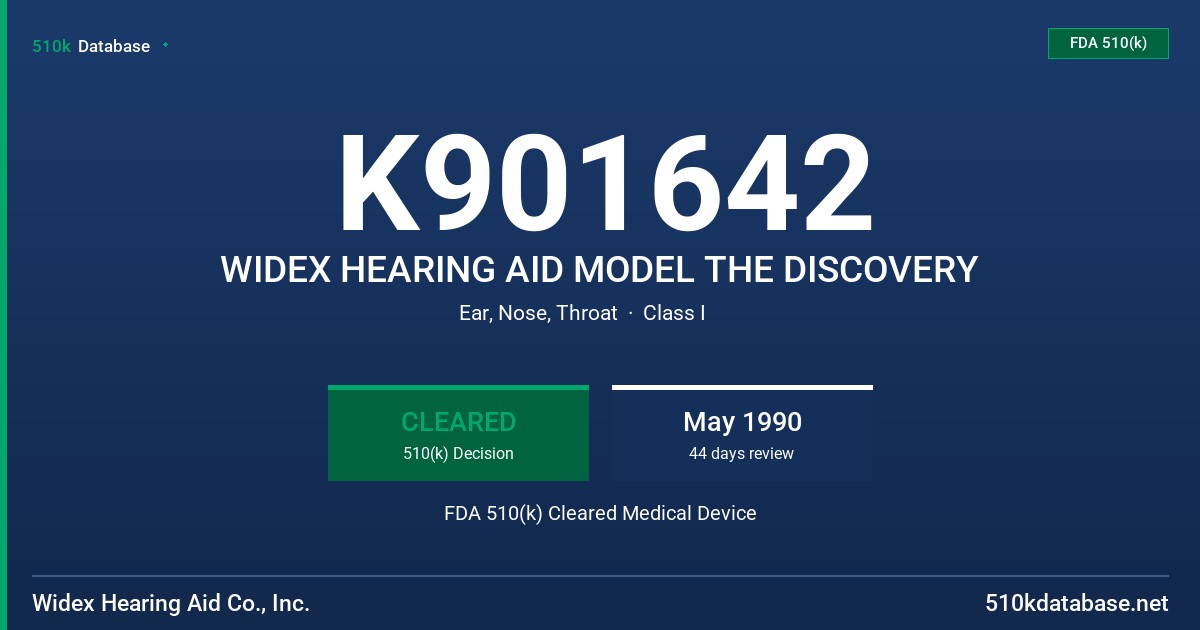 K901642 WIDEX HEARING AID MODEL THE DISCOVERY FDA 510(k) Cleared Medical Device