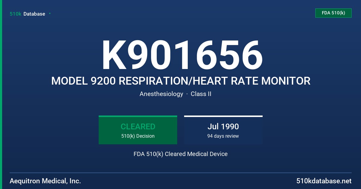 K901656 MODEL 9200 RESPIRATION/HEART RATE MONITOR FDA 510(k) Cleared Medical Device