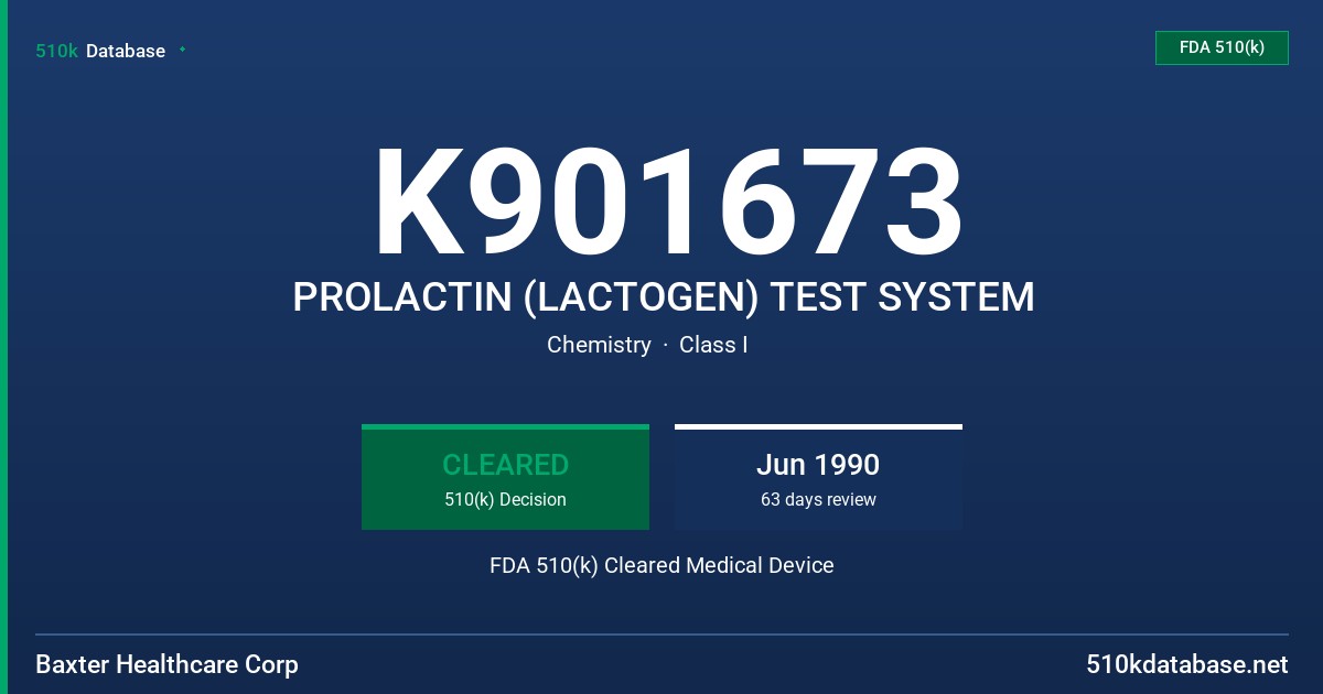 K901673 PROLACTIN (LACTOGEN) TEST SYSTEM FDA 510(k) Cleared Medical Device