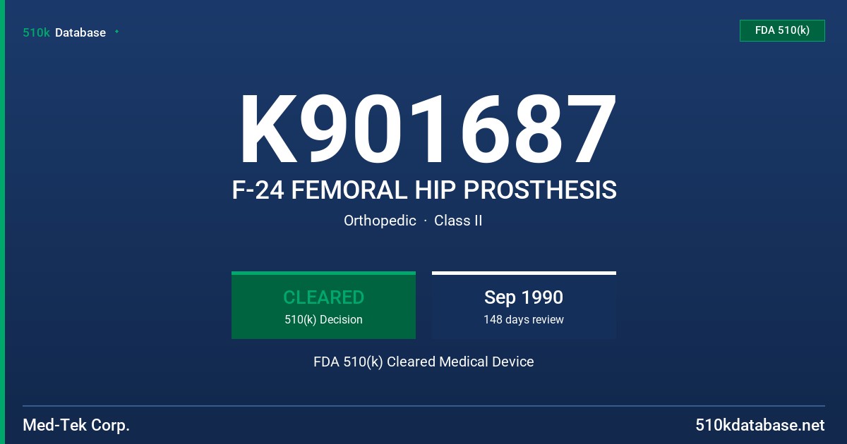 K901687 F-24 FEMORAL HIP PROSTHESIS FDA 510(k) Cleared Medical Device