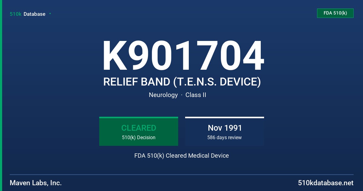 K901704 RELIEF BAND (T.E.N.S. DEVICE) FDA 510(k) Cleared Medical Device
