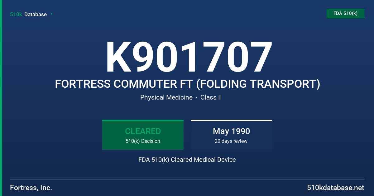 K901707 FORTRESS COMMUTER FT (FOLDING TRANSPORT) FDA 510(k) Cleared Medical Device