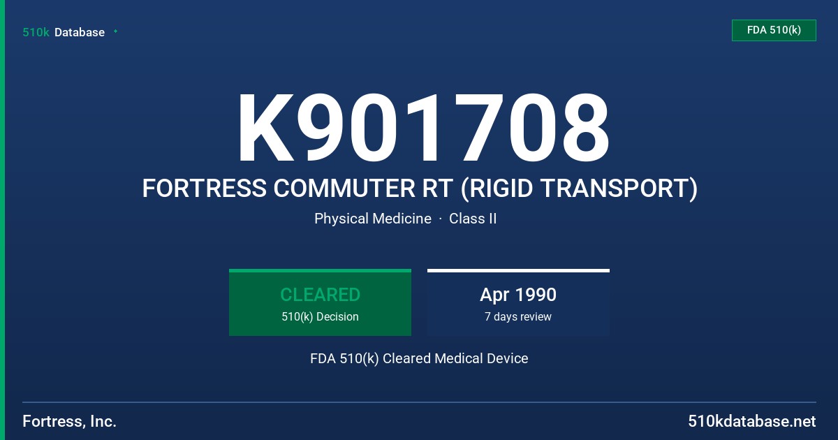 K901708 FORTRESS COMMUTER RT (RIGID TRANSPORT) FDA 510(k) Cleared Medical Device