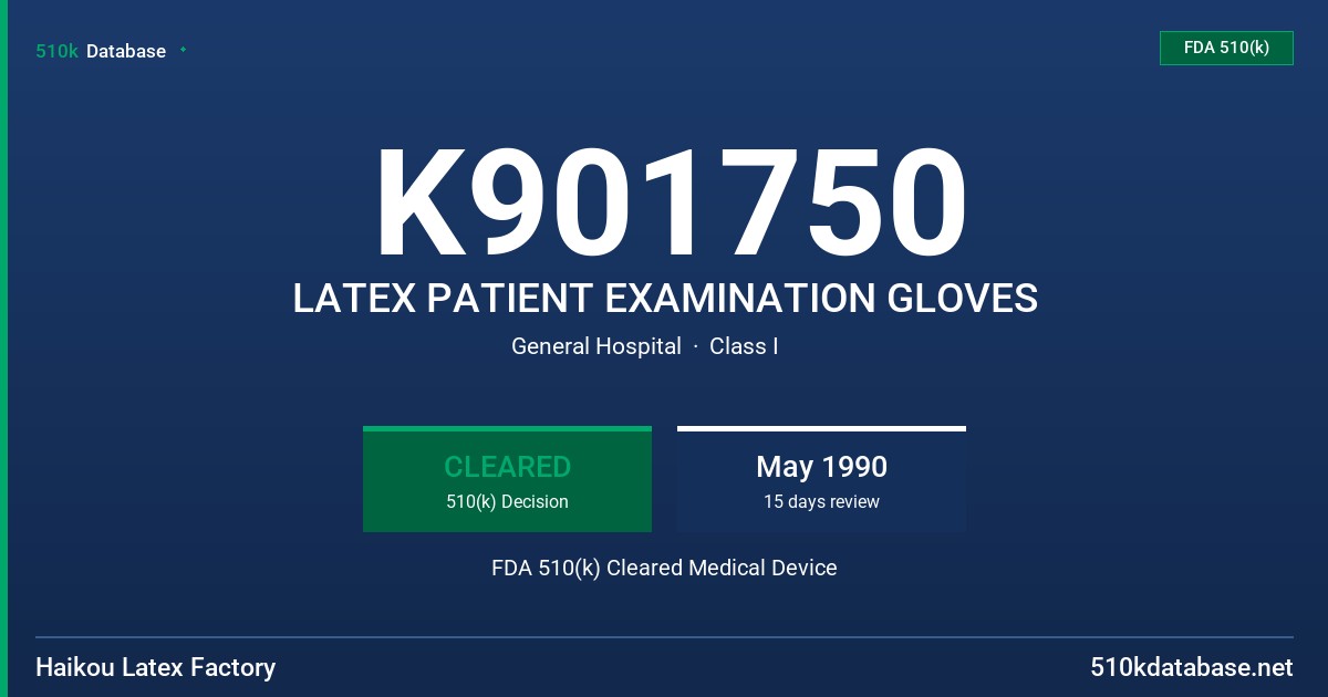 K901750 LATEX PATIENT EXAMINATION GLOVES FDA 510(k) Cleared Medical Device