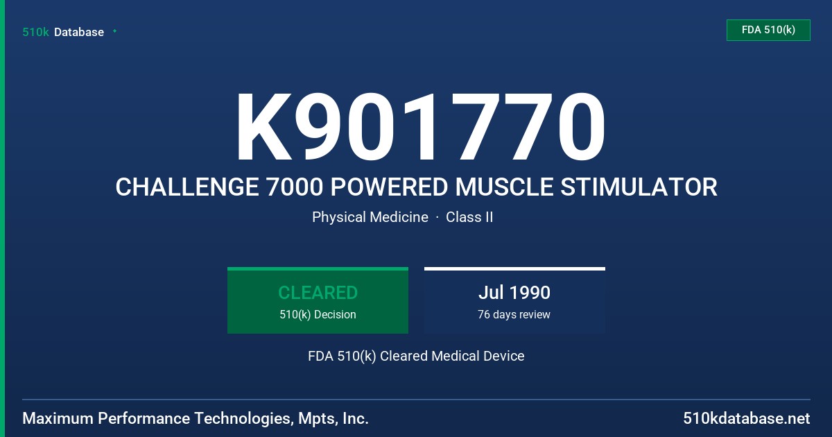 K901770 CHALLENGE 7000 POWERED MUSCLE STIMULATOR FDA 510(k) Cleared Medical Device