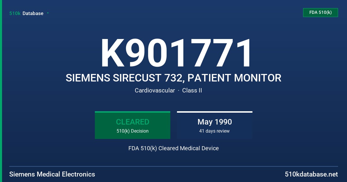 K901771 SIEMENS SIRECUST 732, PATIENT MONITOR FDA 510(k) Cleared Medical Device