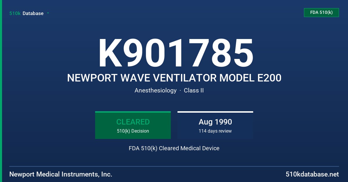 K901785 NEWPORT WAVE VENTILATOR MODEL E200 FDA 510(k) Cleared Medical Device