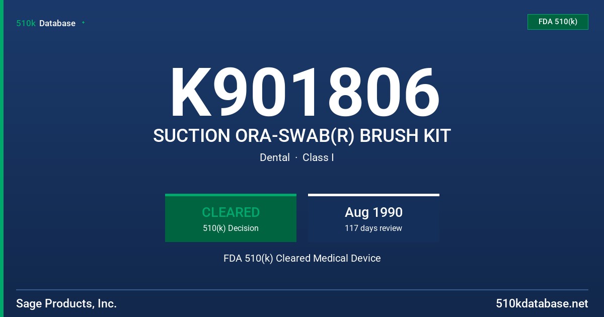 K901806 SUCTION ORA-SWAB(R) BRUSH KIT FDA 510(k) Cleared Medical Device