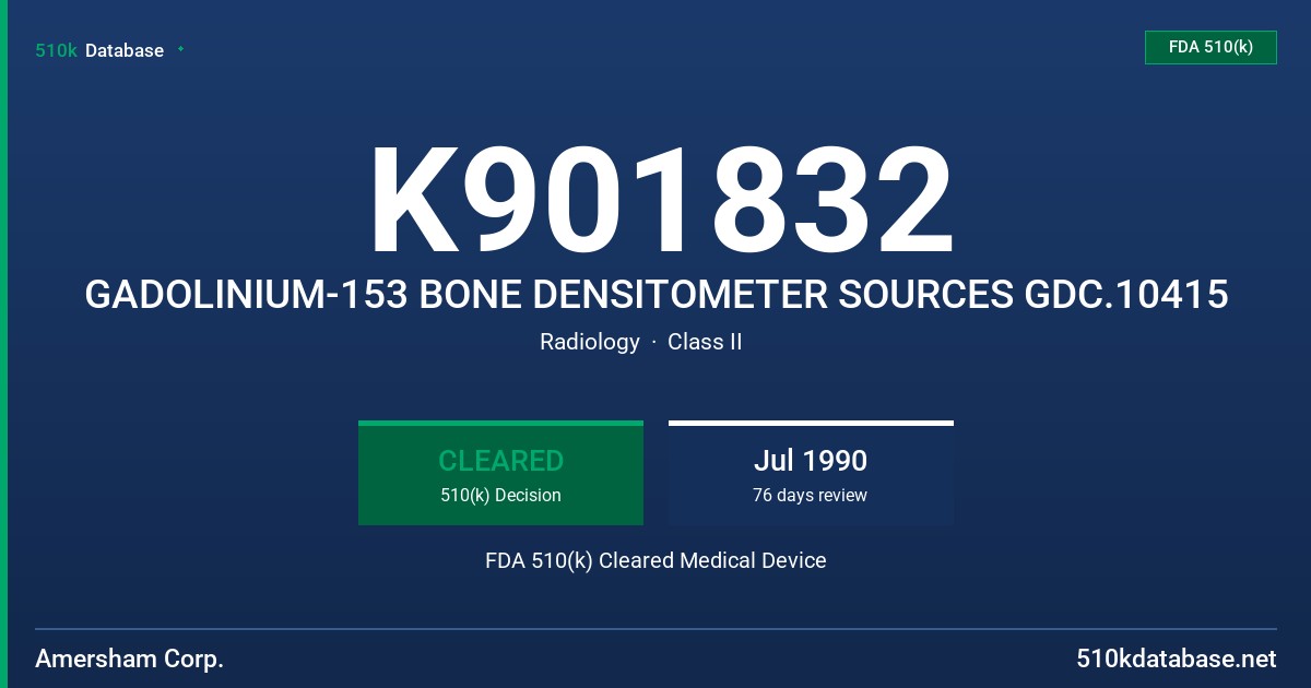 K901832 GADOLINIUM-153 BONE DENSITOMETER SOURCES GDC.10415 FDA 510(k) Cleared Medical Device