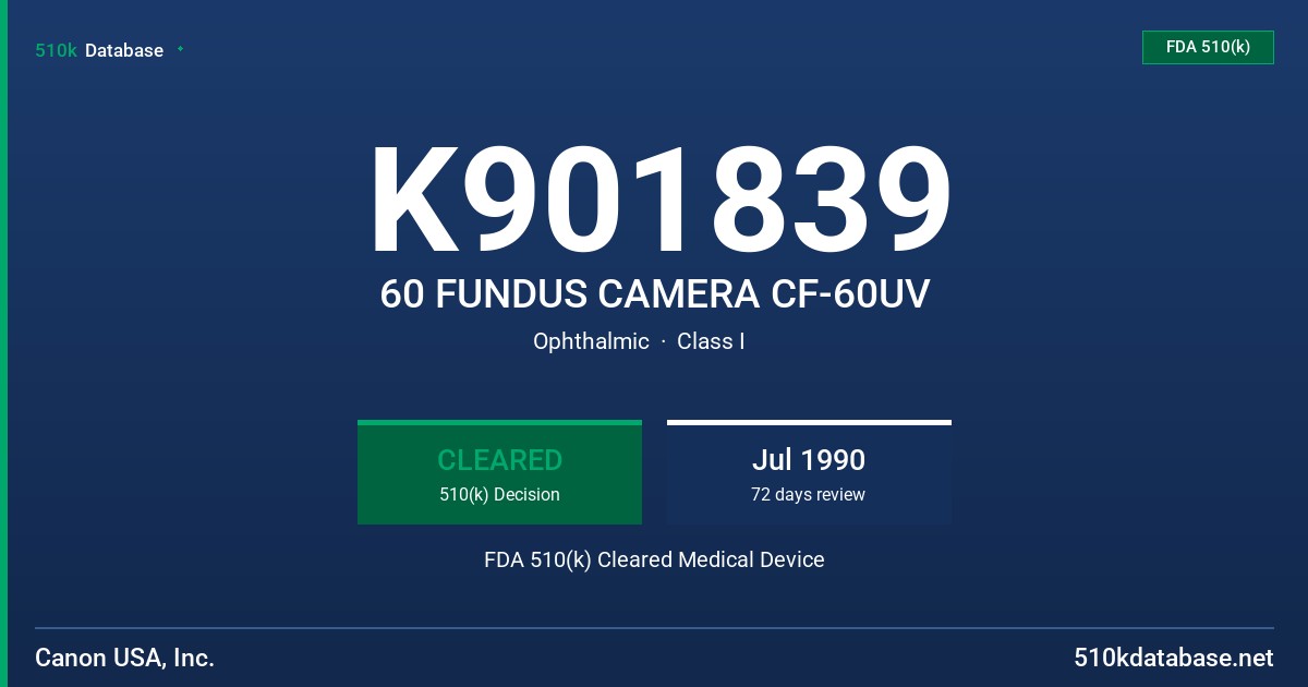 K901839 60 FUNDUS CAMERA CF-60UV FDA 510(k) Cleared Medical Device