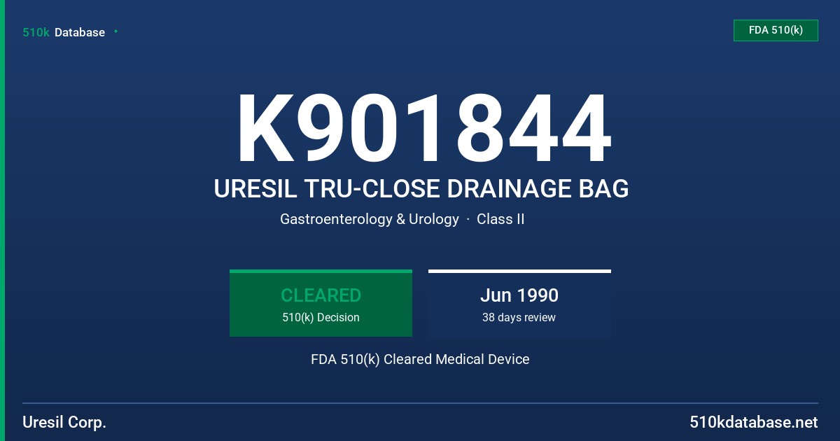 K901844 URESIL TRU-CLOSE DRAINAGE BAG FDA 510(k) Cleared Medical Device