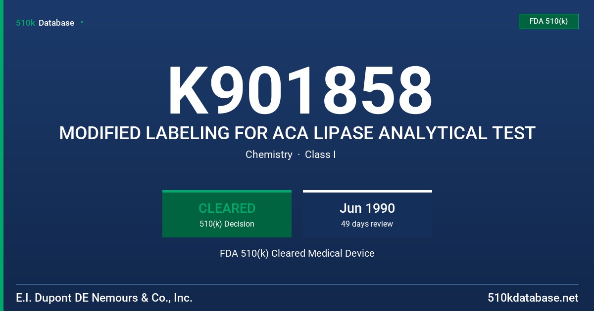 K901858 MODIFIED LABELING FOR ACA LIPASE ANALYTICAL TEST FDA 510(k) Cleared Medical Device