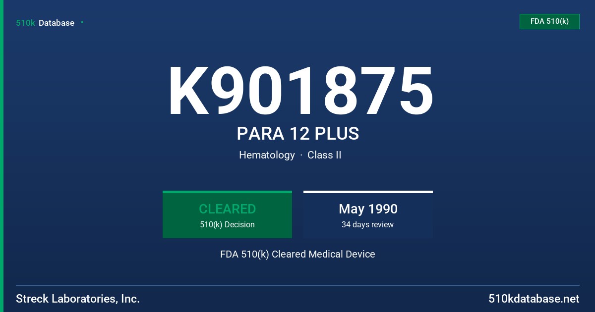 K901875 PARA 12 PLUS FDA 510(k) Cleared Medical Device