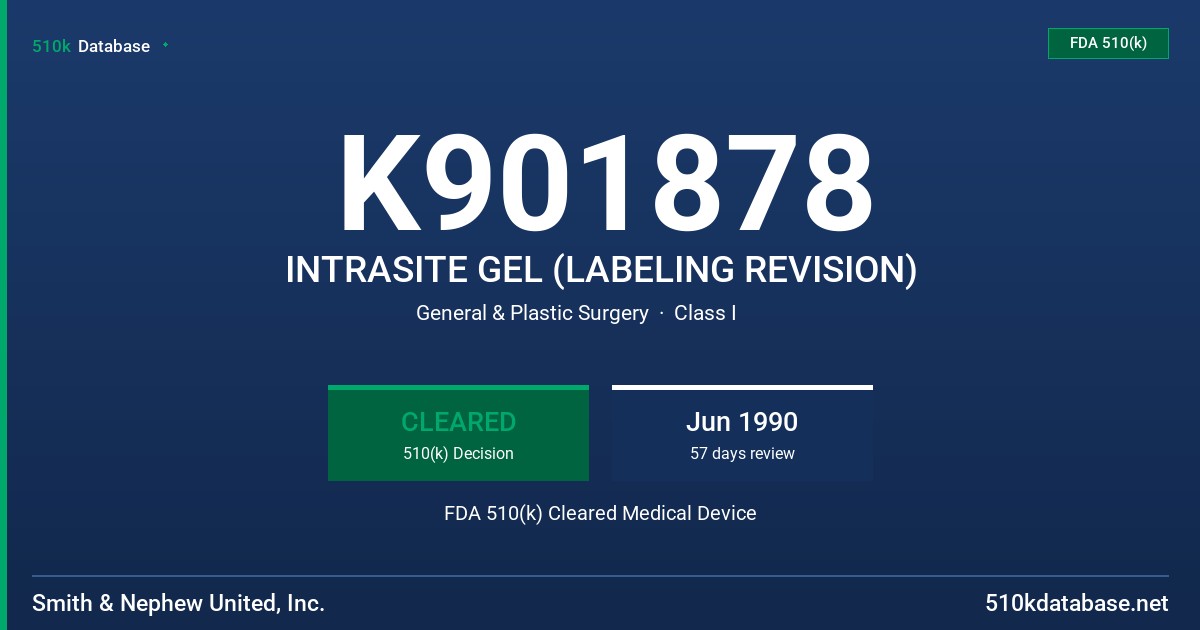 K901878 INTRASITE GEL (LABELING REVISION) FDA 510(k) Cleared Medical Device