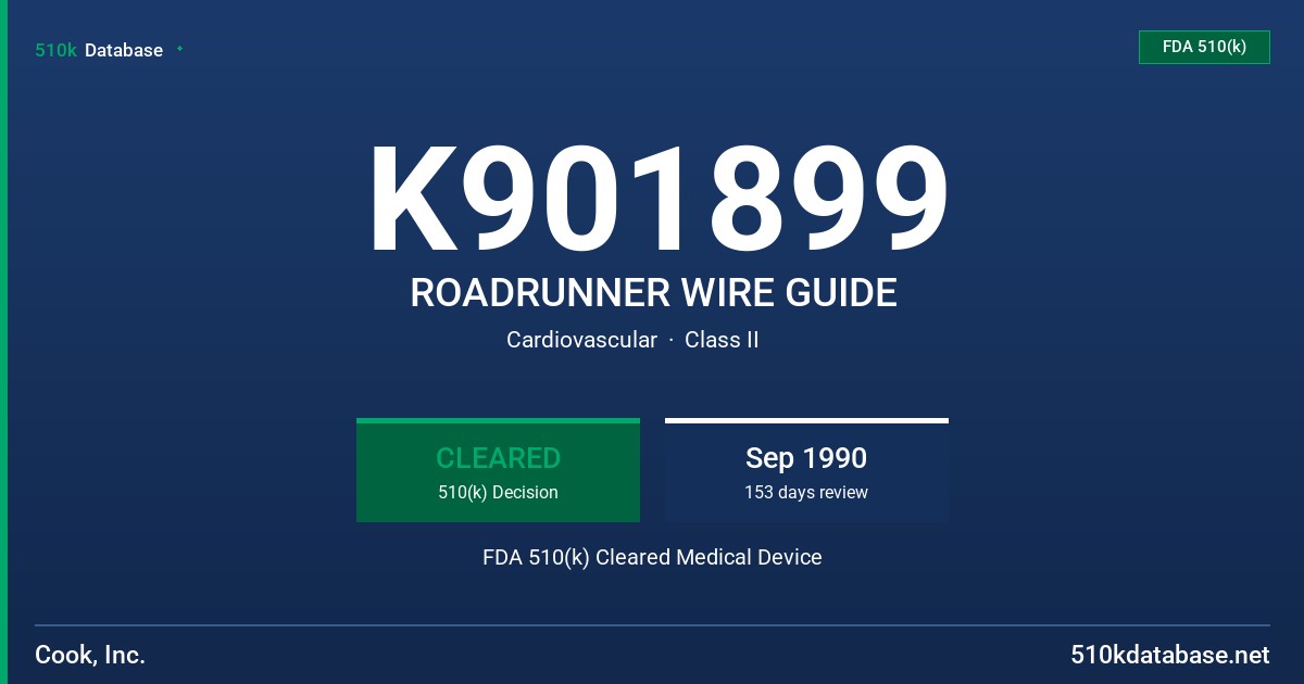 K901899 ROADRUNNER WIRE GUIDE FDA 510(k) Cleared Medical Device