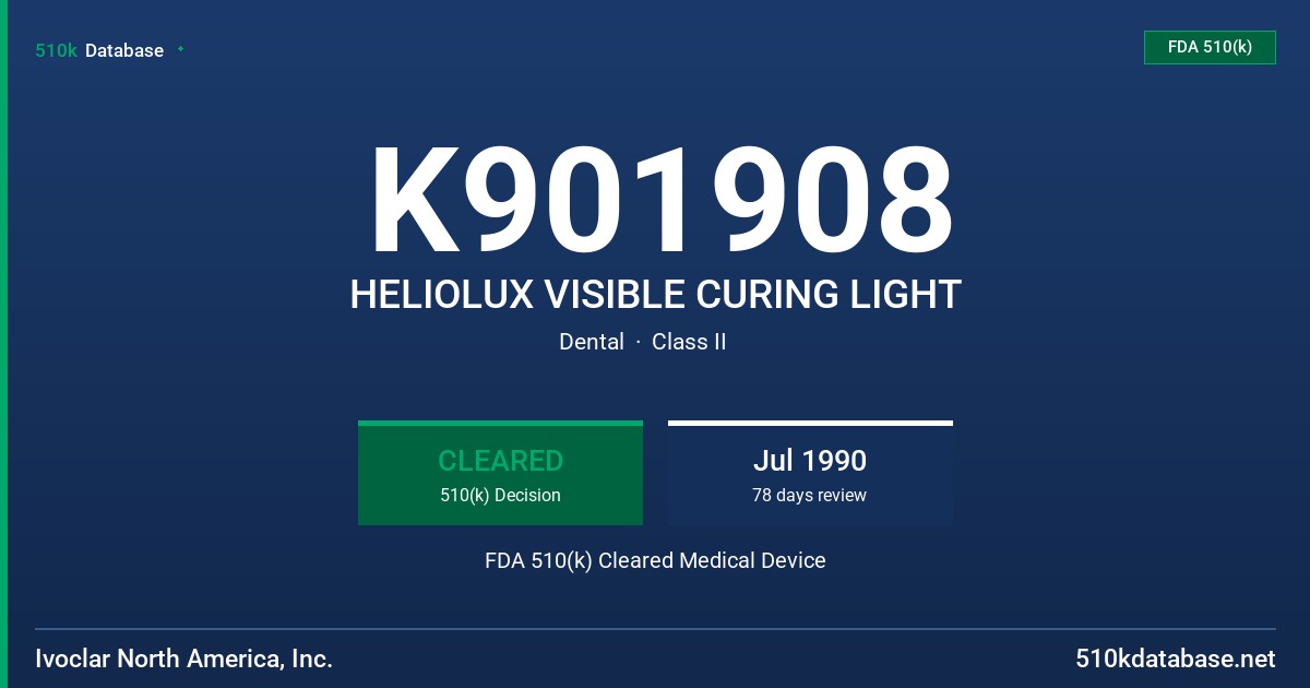 K901908 HELIOLUX VISIBLE CURING LIGHT FDA 510(k) Cleared Medical Device