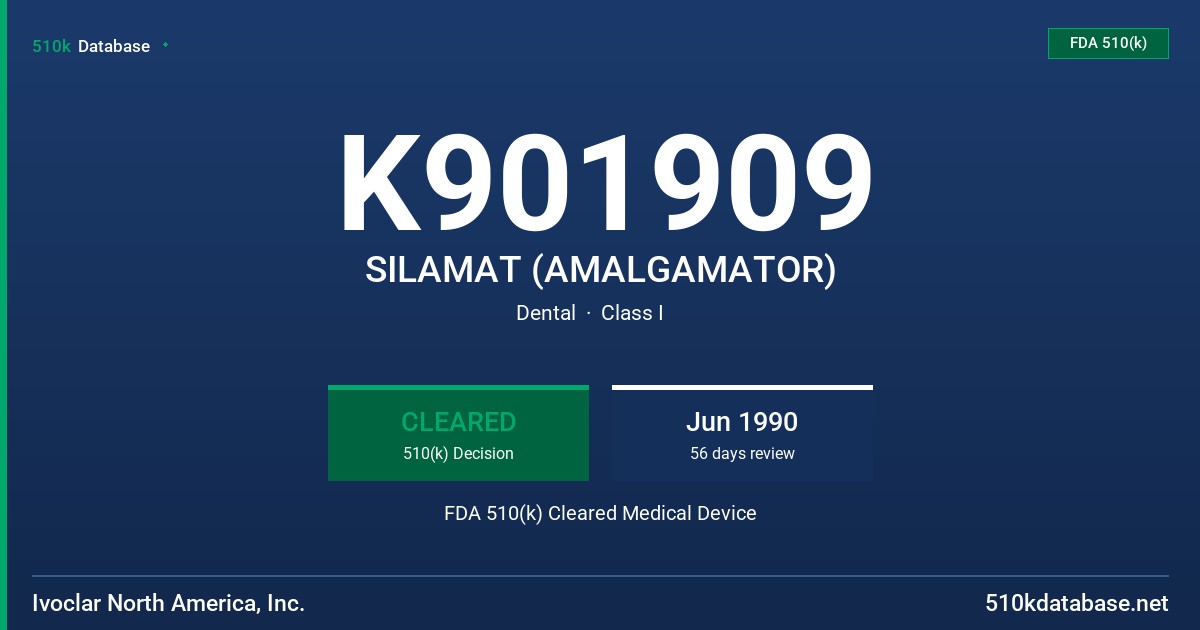 K901909 SILAMAT (AMALGAMATOR) FDA 510(k) Cleared Medical Device