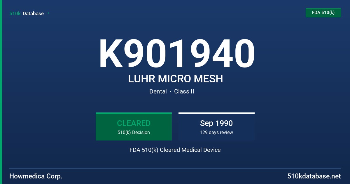 K901940 LUHR MICRO MESH FDA 510(k) Cleared Medical Device