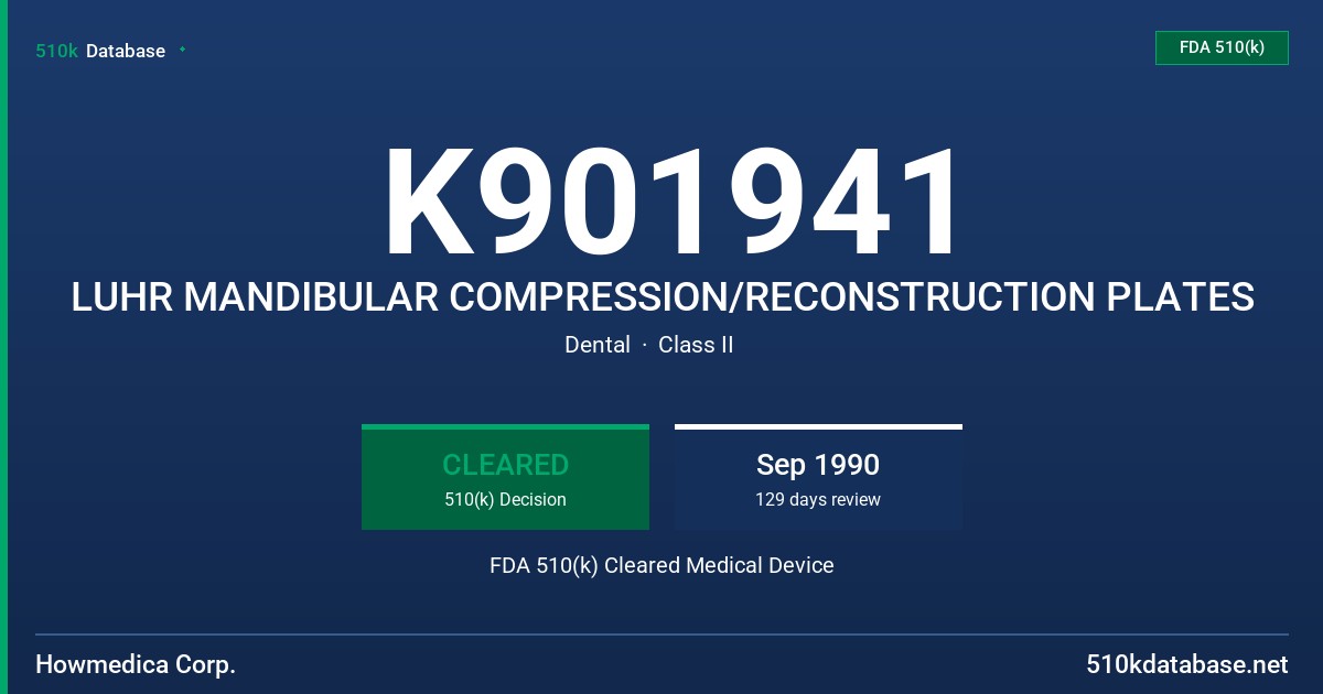 K901941 LUHR MANDIBULAR COMPRESSION/RECONSTRUCTION PLATES FDA 510(k) Cleared Medical Device