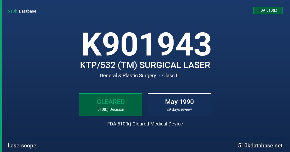 K901943 KTP/532 (TM) SURGICAL LASER FDA 510(k) Cleared Medical Device