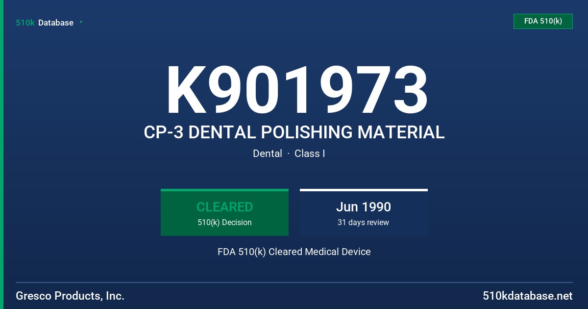 K901973 CP-3 DENTAL POLISHING MATERIAL FDA 510(k) Cleared Medical Device