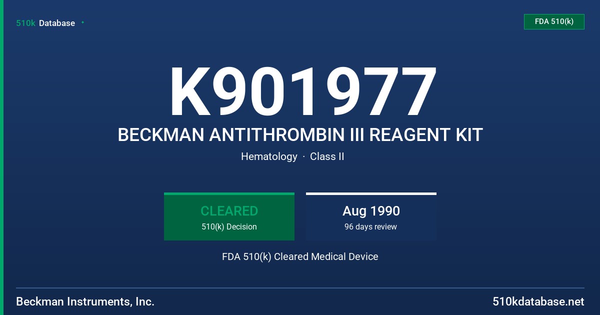 K901977 BECKMAN ANTITHROMBIN III REAGENT KIT FDA 510(k) Cleared Medical Device