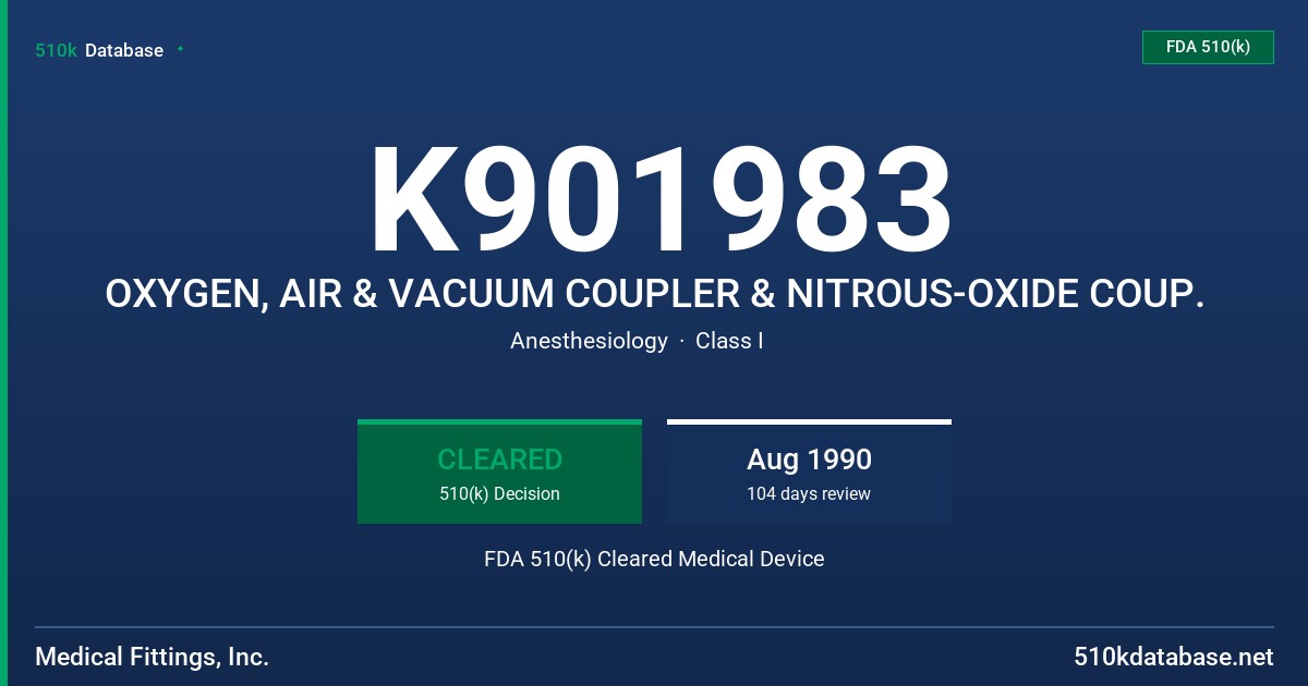 K901983 OXYGEN, AIR & VACUUM COUPLER & NITROUS-OXIDE COUP. FDA 510(k) Cleared Medical Device