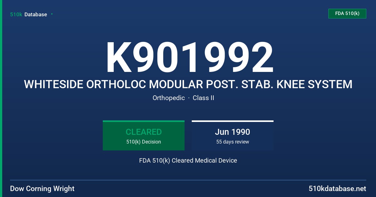 K901992 WHITESIDE ORTHOLOC MODULAR POST. STAB. KNEE SYSTEM FDA 510(k) Cleared Medical Device