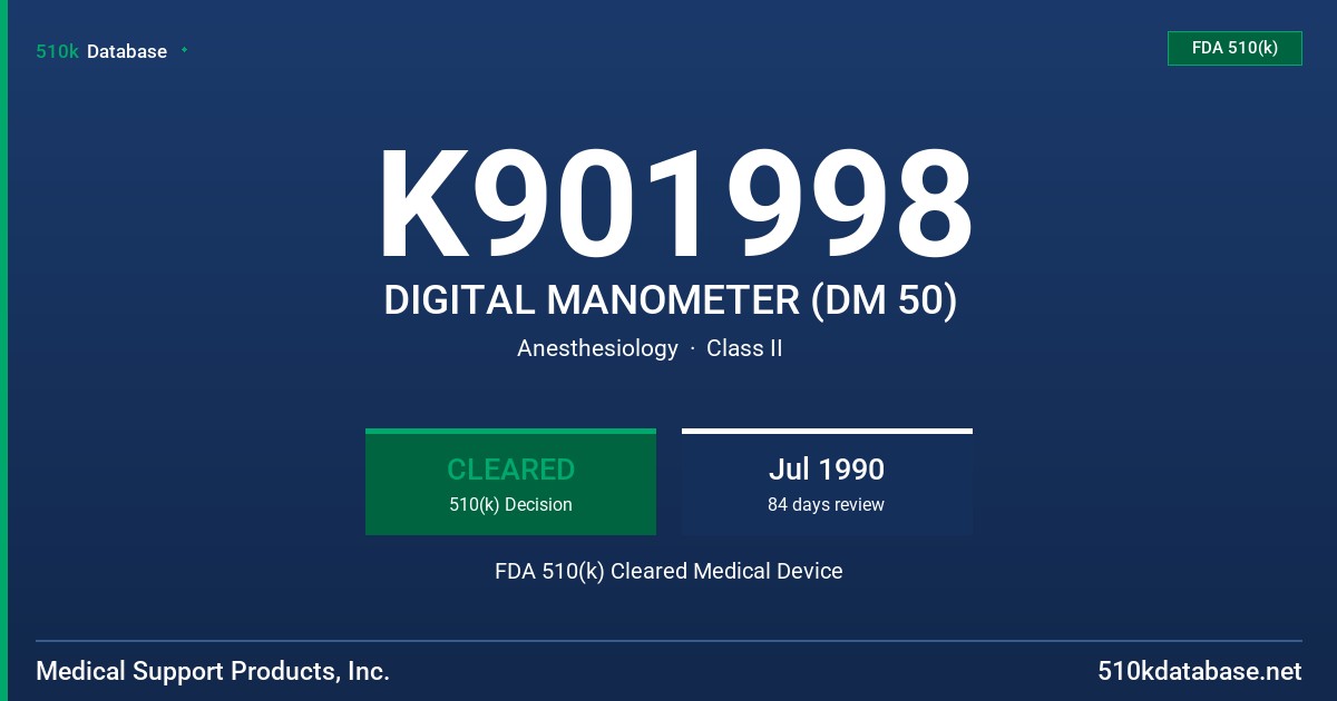 K901998 DIGITAL MANOMETER (DM 50) FDA 510(k) Cleared Medical Device