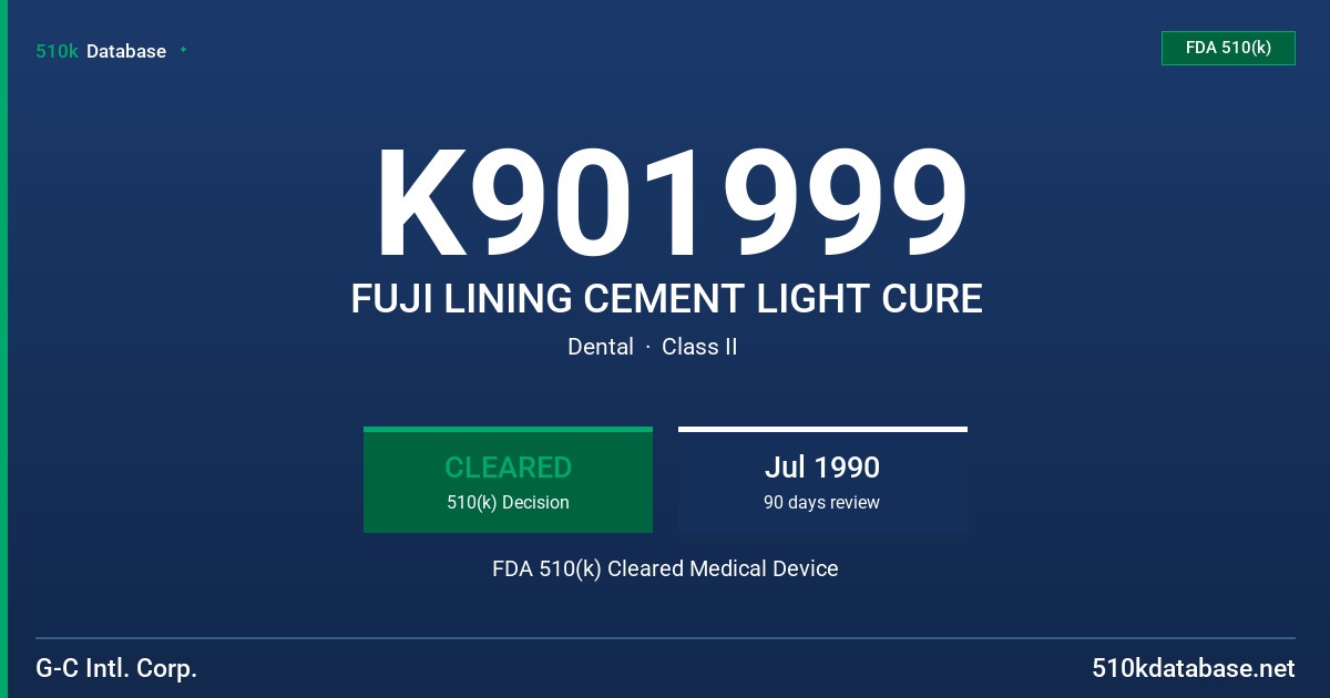 K901999 FUJI LINING CEMENT LIGHT CURE FDA 510(k) Cleared Medical Device