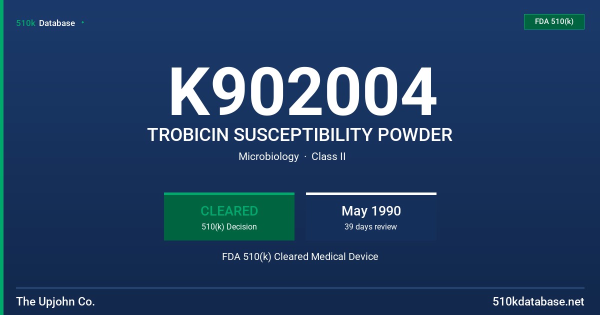 K902004 TROBICIN SUSCEPTIBILITY POWDER FDA 510(k) Cleared Medical Device